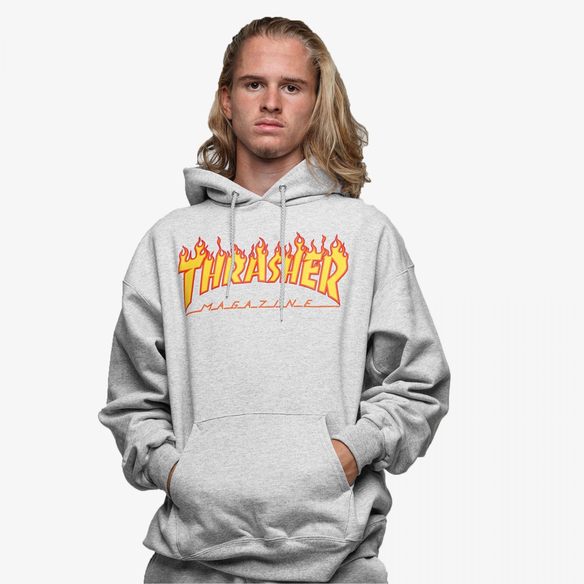 Thrasher | FLAME HOODIE  { GREY