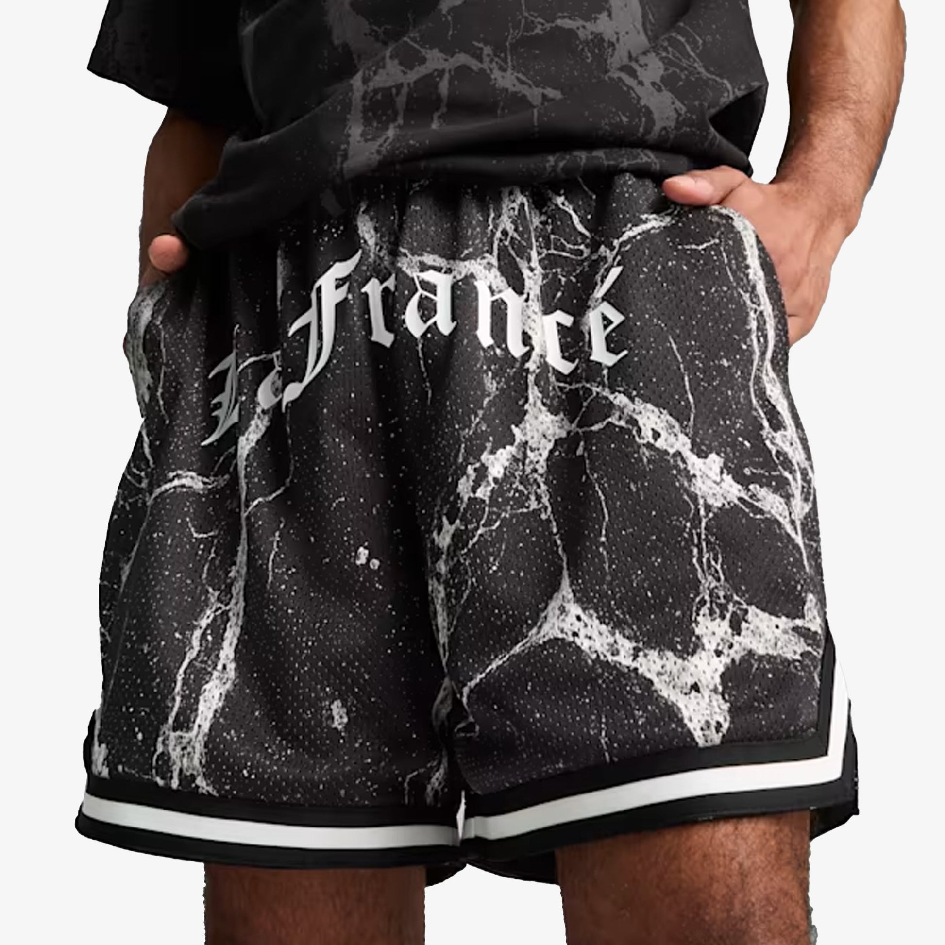 PUMA | HOOPS x LAFRANCE WRITTEN IN CHROME SHORTS { PUMA BLACK/WHITE