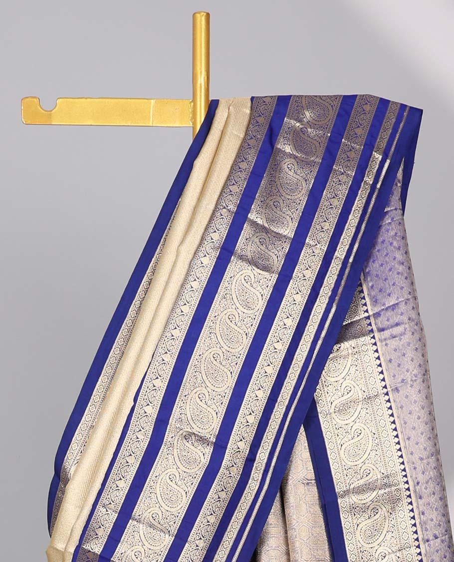Cream Semi banaras tissue saree with contrast traditional zari border & pallu of intricate design