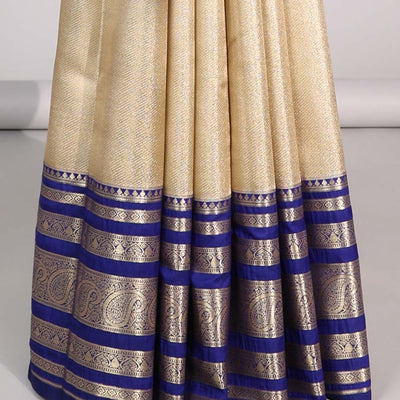 Cream Semi banaras tissue saree with contrast traditional zari border & pallu of intricate design