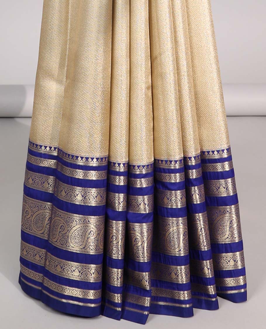 Cream Semi banaras tissue saree with contrast traditional zari border & pallu of intricate design