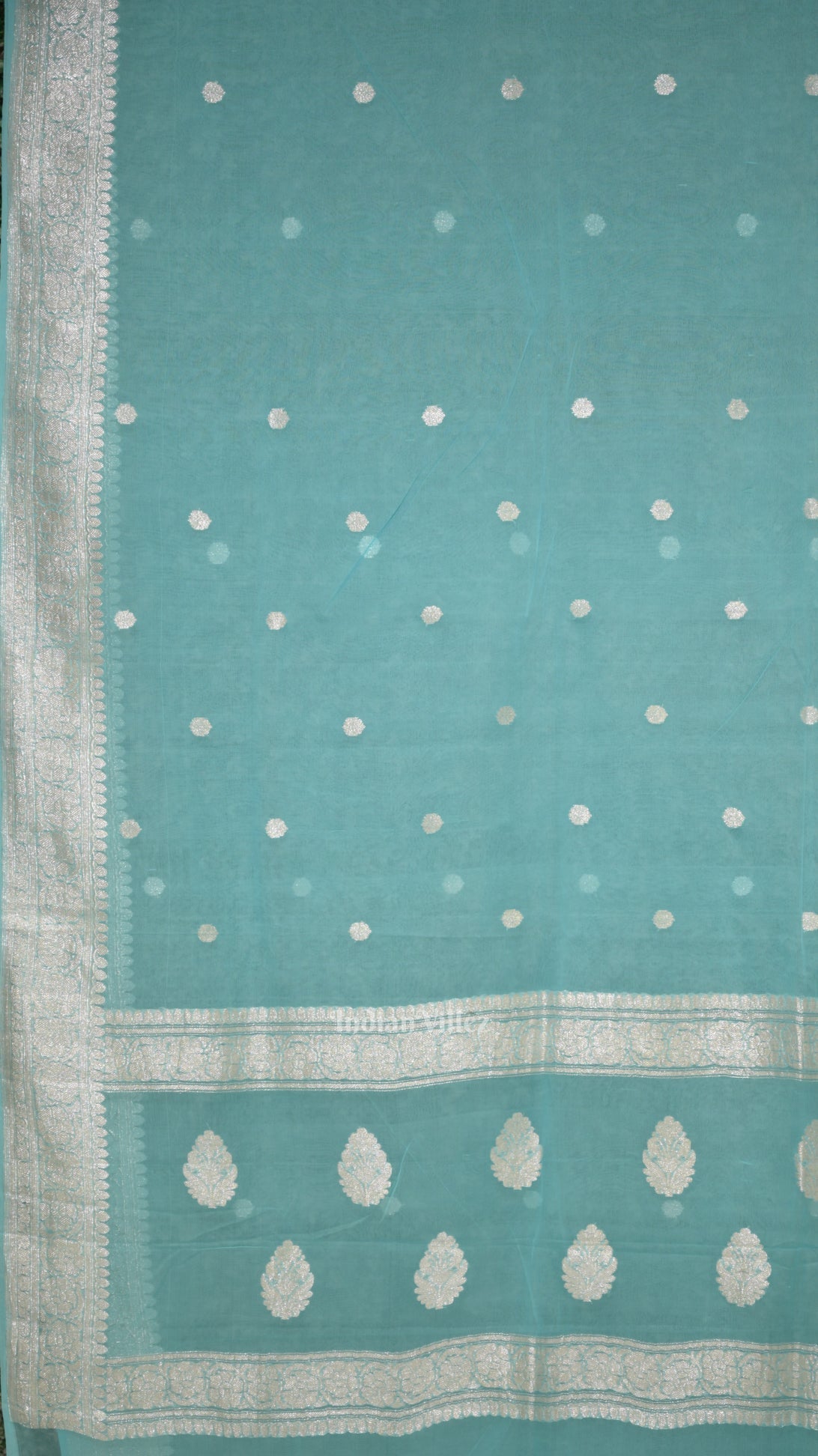 Light Blue Pure Khaddi Chiffon Banarasi Saree