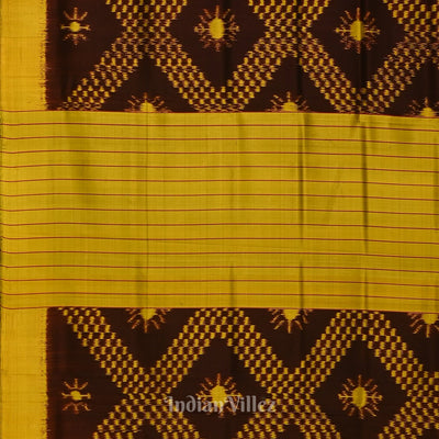 Coffee with Mustard Yellow Odisha Handloom Tarabali Contemporary Silk Saree
