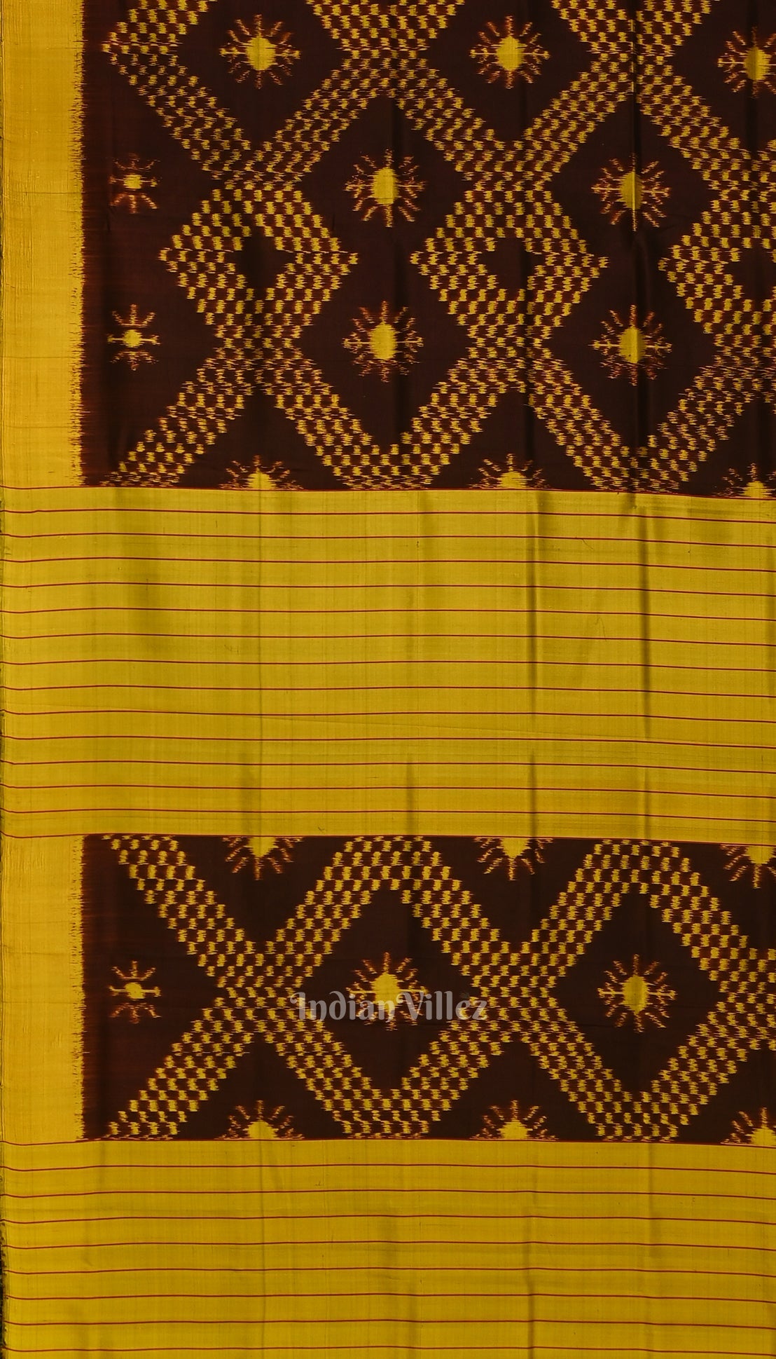 Coffee with Mustard Yellow Odisha Handloom Tarabali Contemporary Silk Saree