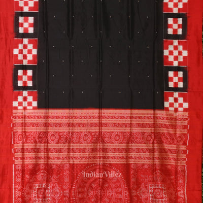 Black Red Pasapali Border Sambalpuri Ikat Silk Saree
