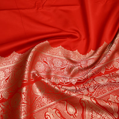 Exclusive Bridal Blood Red Soft Pure Mashru Satin Silk Banarasi Saree