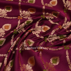 Purple Wine Meenakari Pure Mashru Satin Silk Banarasi Saree