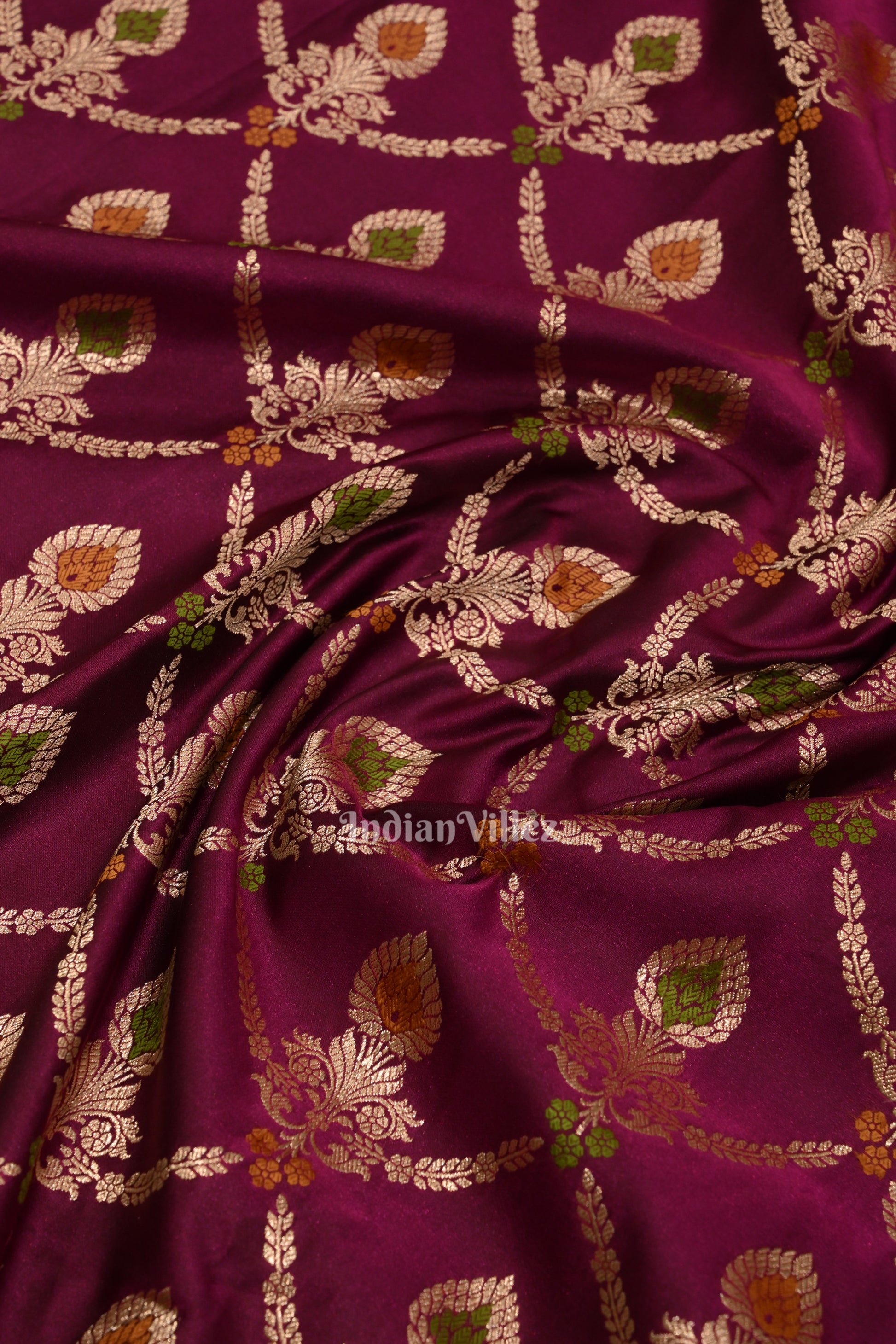 Purple Wine Meenakari Pure Mashru Satin Silk Banarasi Saree