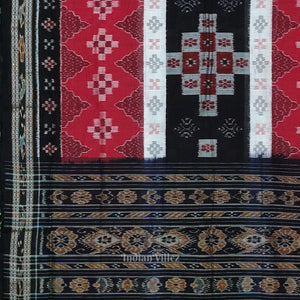 Red Black Body Pasapali Sambalpuri Pure Cotton Saree