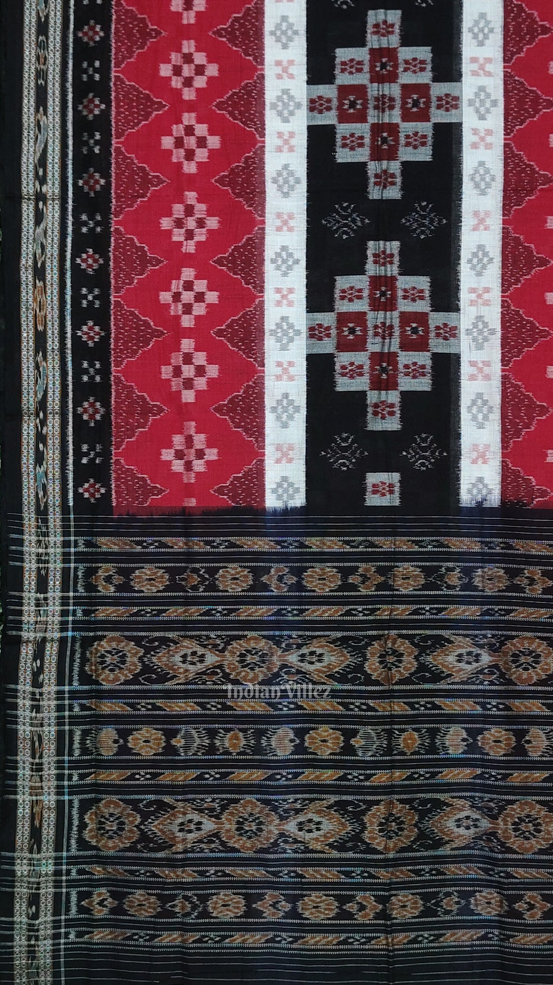 Red Black Body Pasapali Sambalpuri Pure Cotton Saree