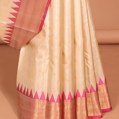 Cream buttas silk saree, contrast border of rekku,Muthu,kathir & banaras & jaal pallu