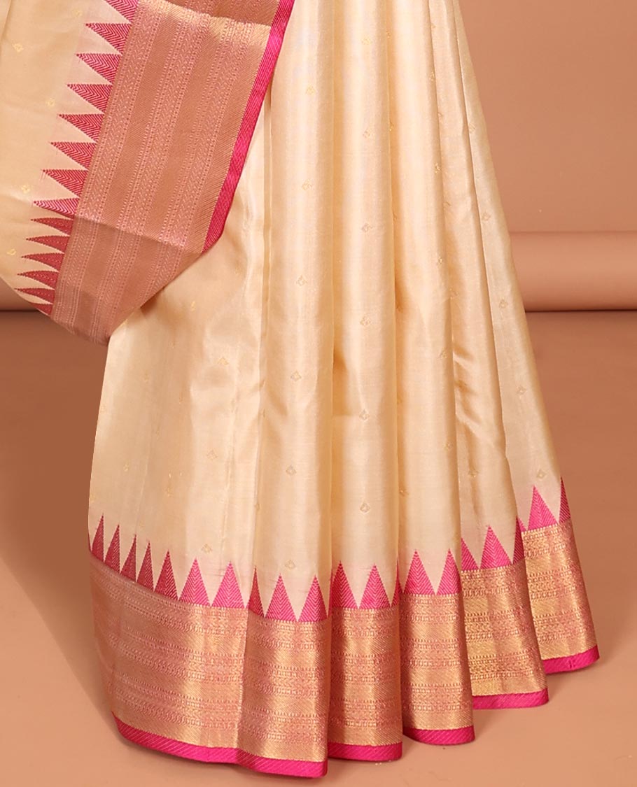 Cream buttas silk saree, contrast border of rekku,Muthu,kathir & banaras & jaal pallu