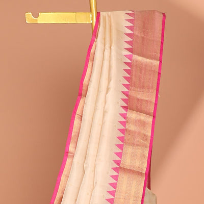 Cream buttas silk saree, contrast border of rekku,Muthu,kathir & banaras & jaal pallu