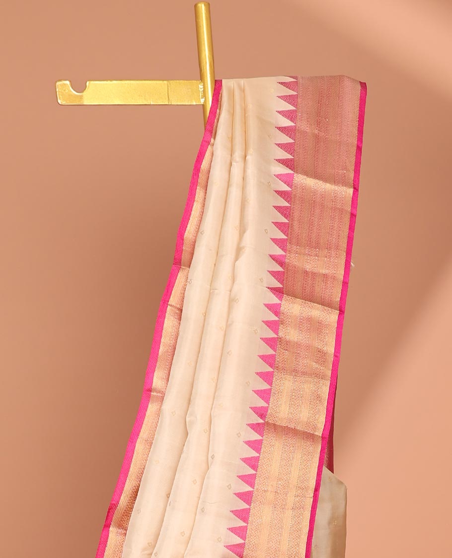 Cream buttas silk saree, contrast border of rekku,Muthu,kathir & banaras & jaal pallu