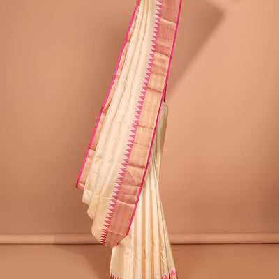 Cream buttas silk saree, contrast border of rekku,Muthu,kathir & banaras & jaal pallu