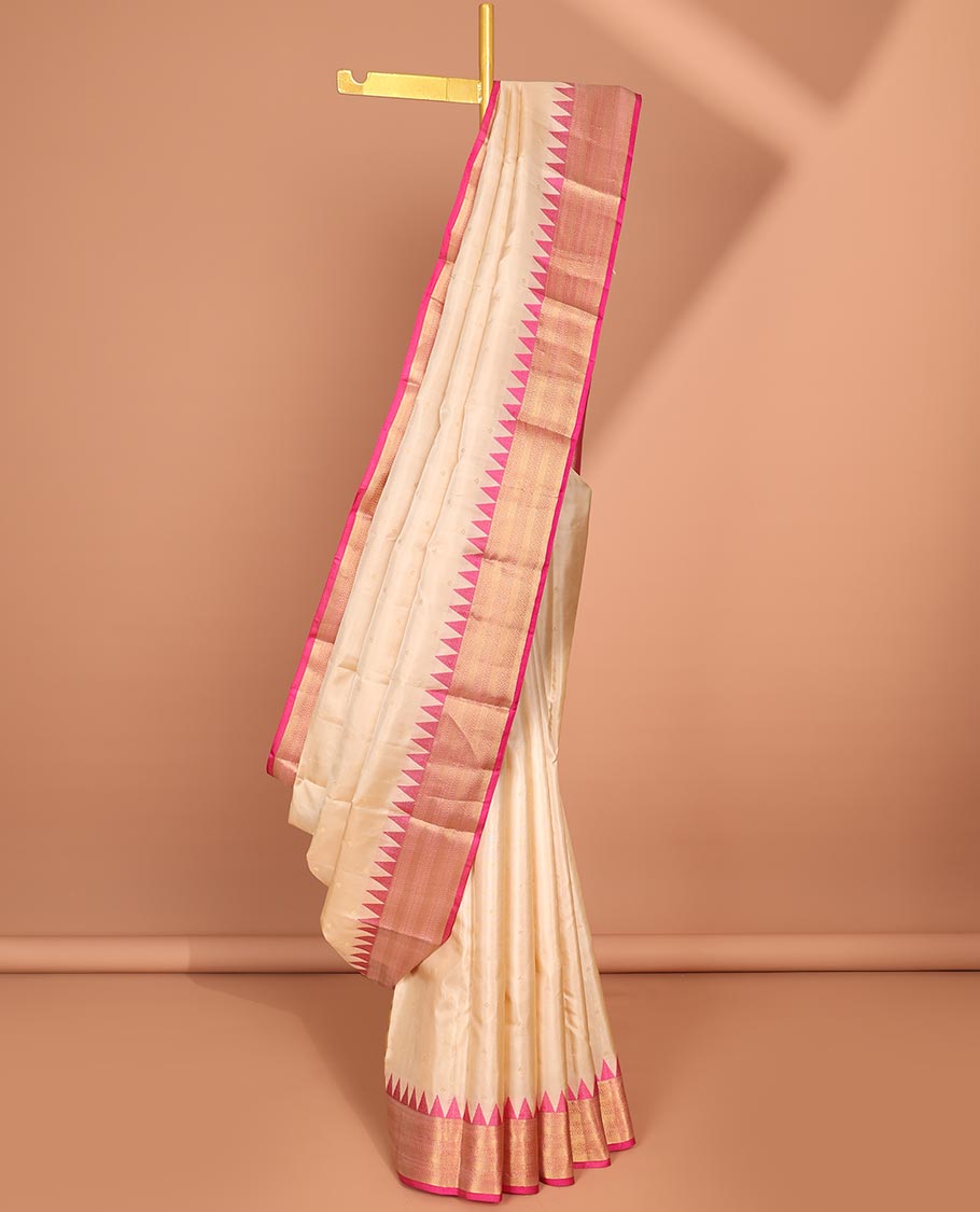 Cream buttas silk saree, contrast border of rekku,Muthu,kathir & banaras & jaal pallu