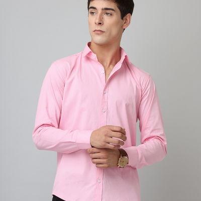 Frankshirt Light Pink Solid Tailored Fit Cotton Casual Shirt for Man