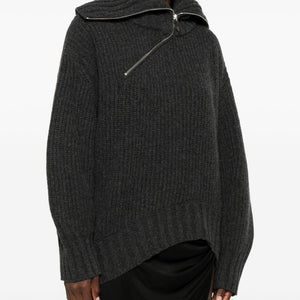The Attico Asymmetric Zip Ribbed Sweater