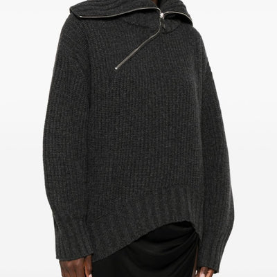 The Attico Asymmetric Zip Ribbed Sweater