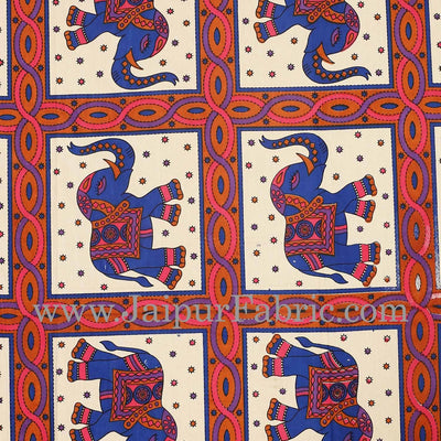 Brown Border Elephant Design Pure Cotton Double Bedsheet With Pillow Cover