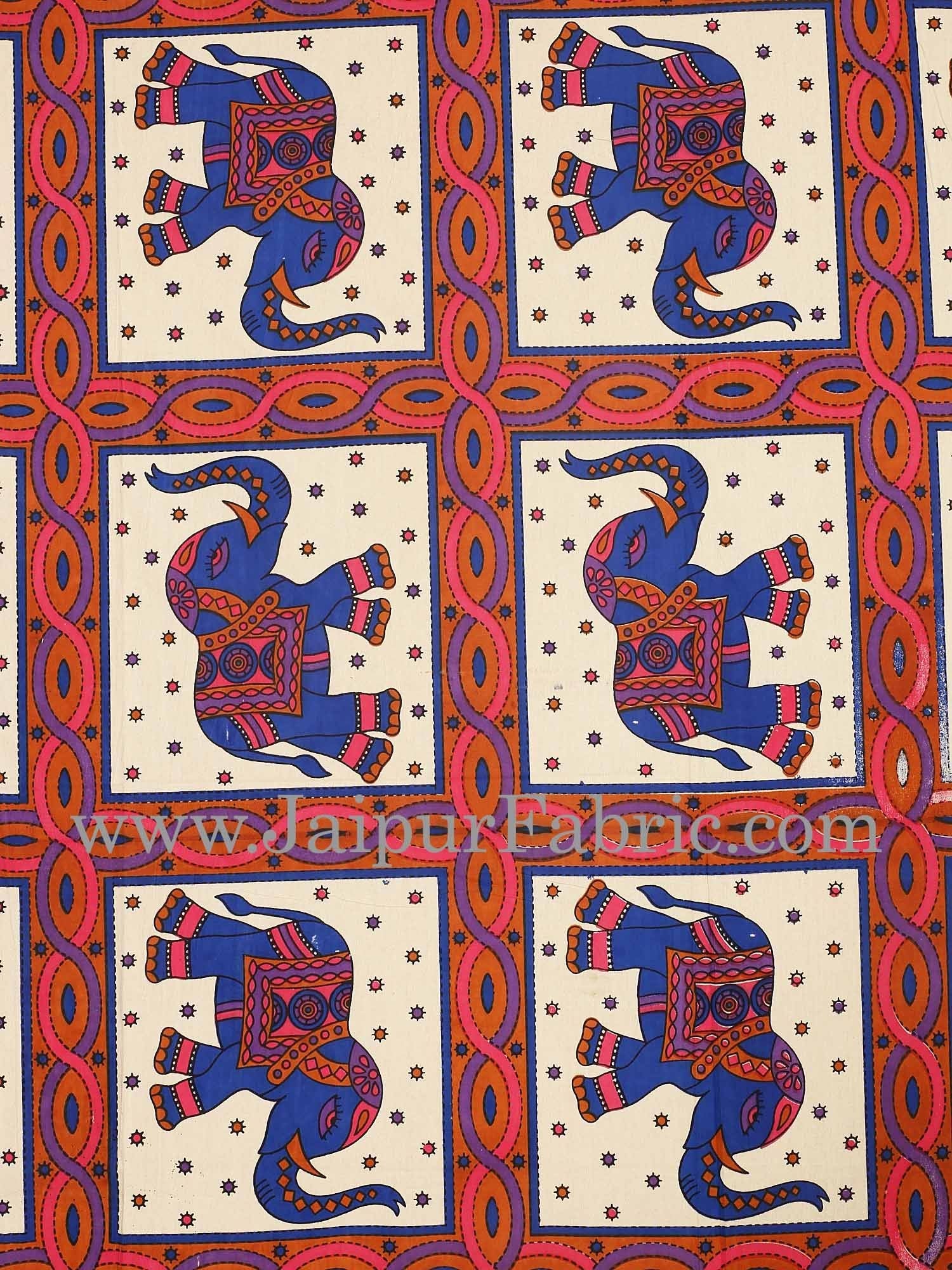 Brown Border Elephant Design Pure Cotton Double Bedsheet With Pillow Cover