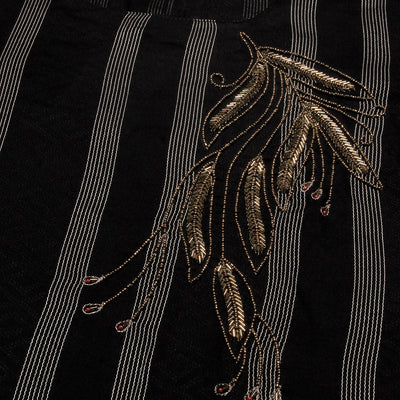 Woven Stripes & Ethnic Hand Embroidered Straight Fit Kurta - Black