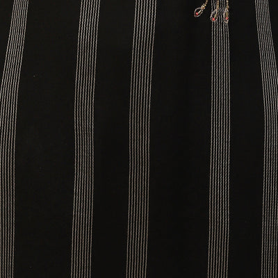 Woven Stripes & Ethnic Hand Embroidered Straight Fit Kurta - Black