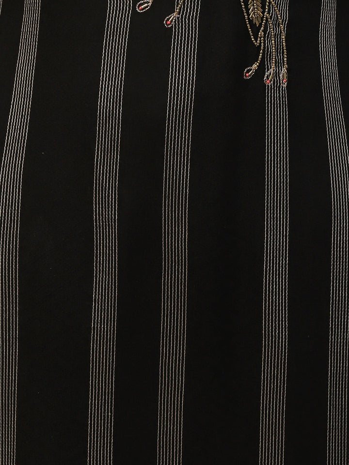 Woven Stripes & Ethnic Hand Embroidered Straight Fit Kurta - Black