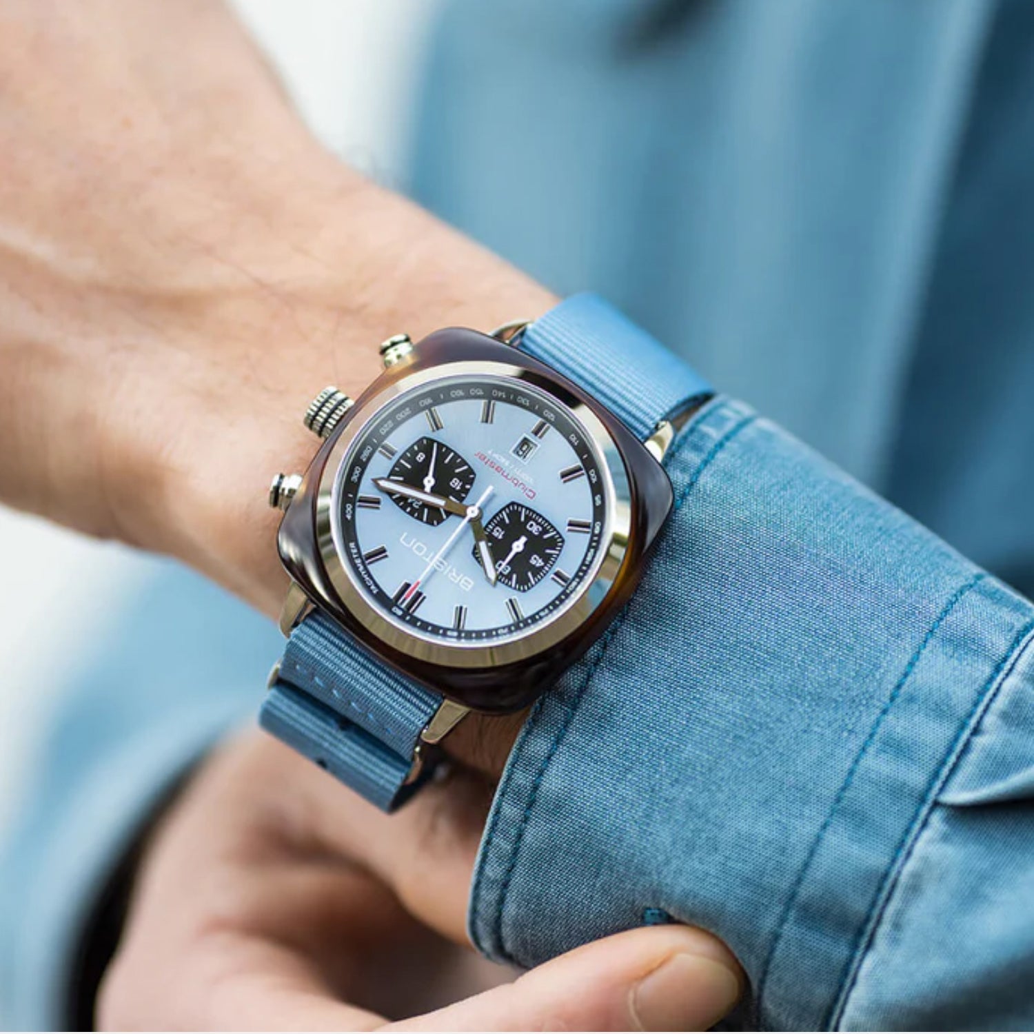 Clubmaster Sport Men Quartz Ice Blue Dial Chronograph Nato Watch 20142.SA.TS.25.NIB