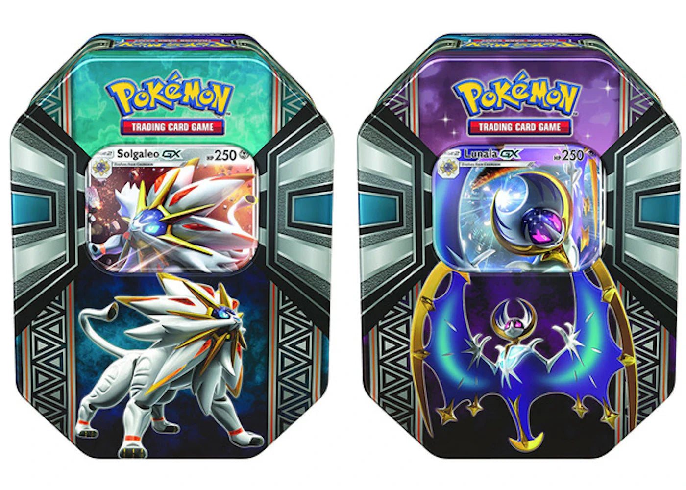 2017 Pokemon TCG Legends of Alola Tin Lunala GX/Solgaleo GX Lot