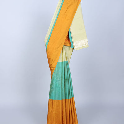 Borderless multi-color arani gift saree with checks & stripes, self-pallu of stripes