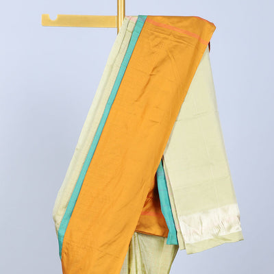 Borderless multi-color arani gift saree with checks & stripes, self-pallu of stripes