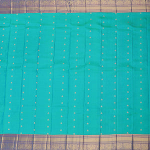 Blue vasundhara silk mix saree with buttas, contrast jaal pallu & traditional design zari border
