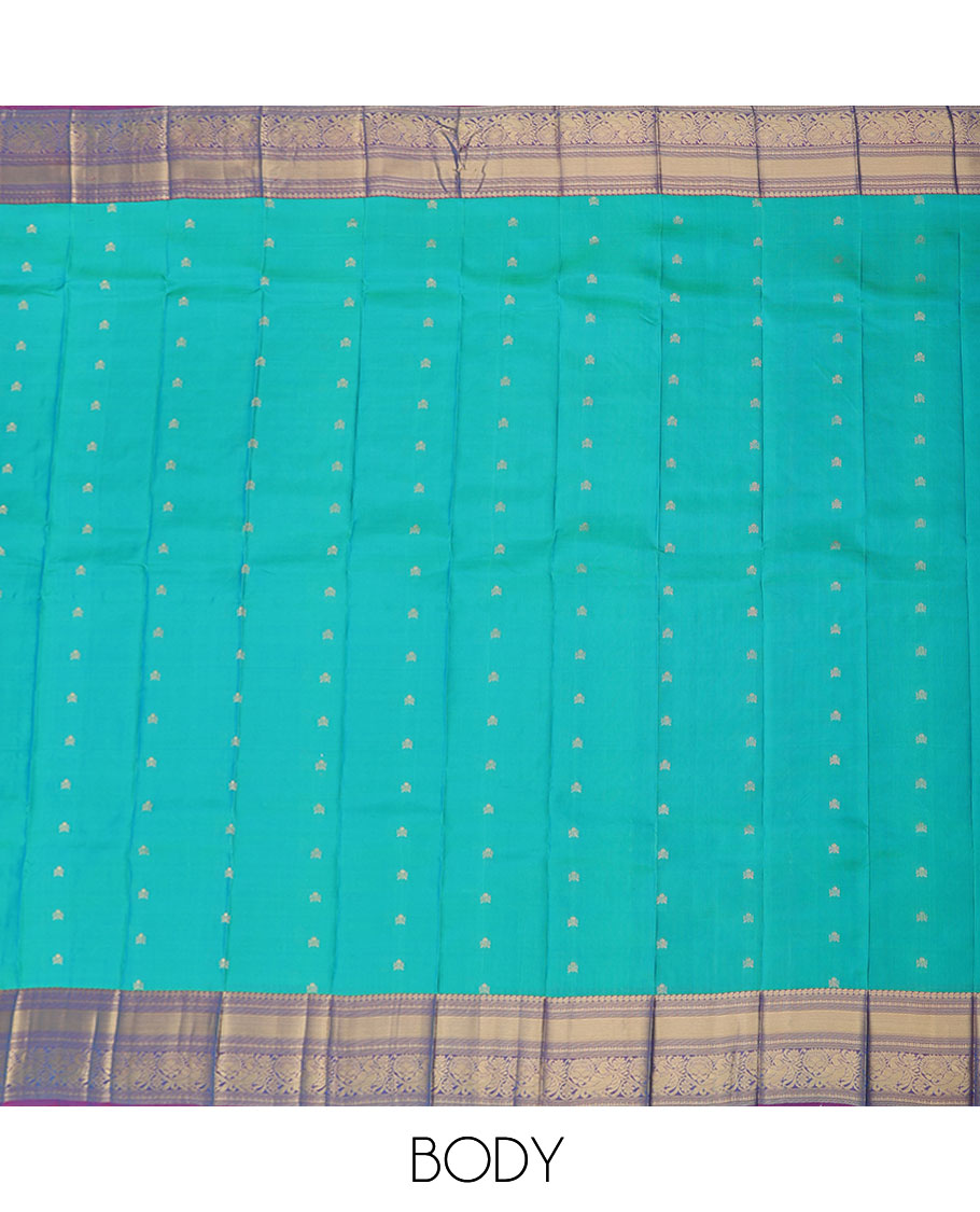 Blue vasundhara silk mix saree with buttas, contrast jaal pallu & traditional design zari border