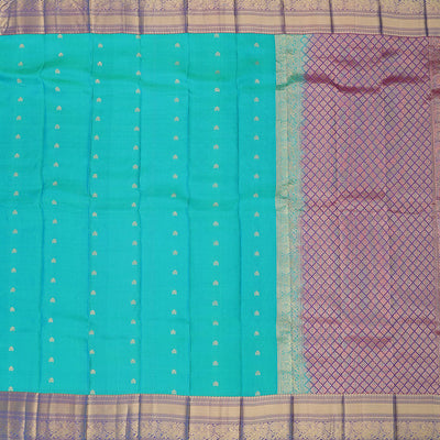 Blue vasundhara silk mix saree with buttas, contrast jaal pallu & traditional design zari border