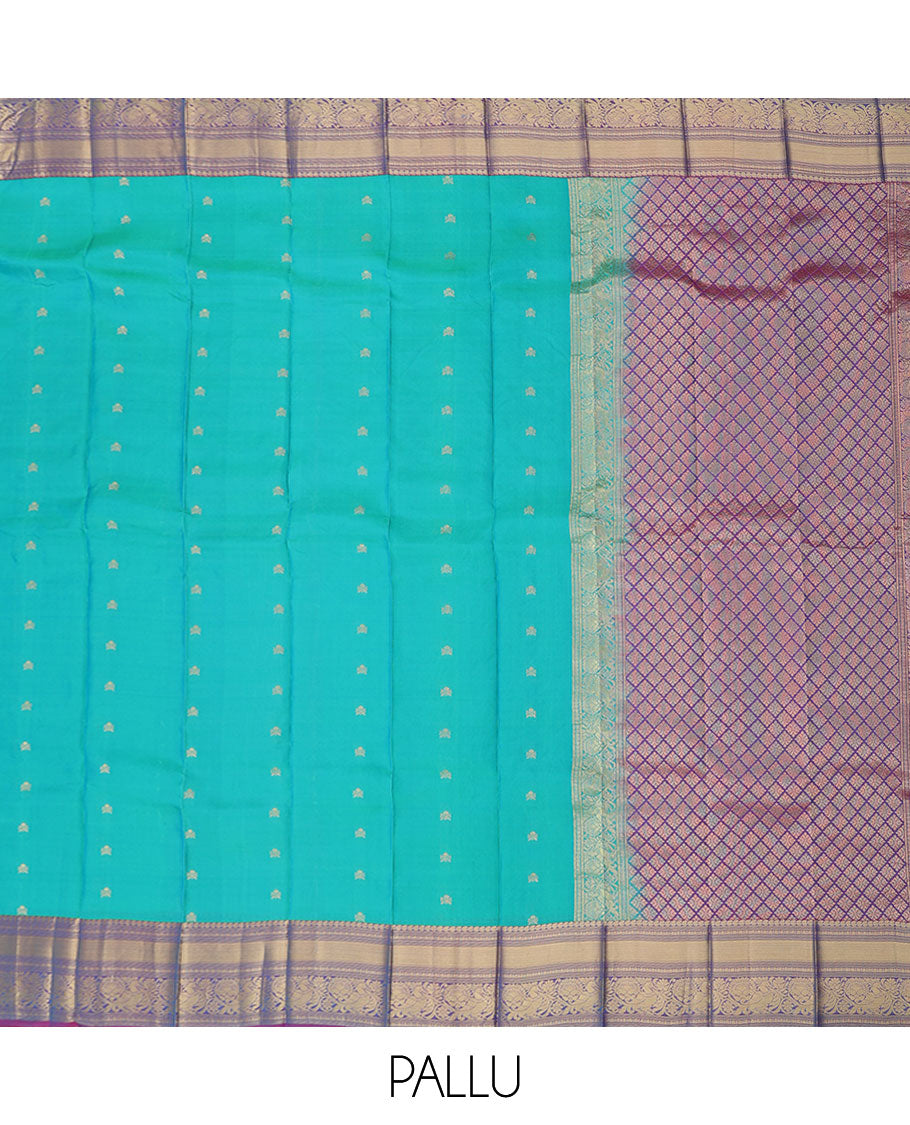 Blue vasundhara silk mix saree with buttas, contrast jaal pallu & traditional design zari border