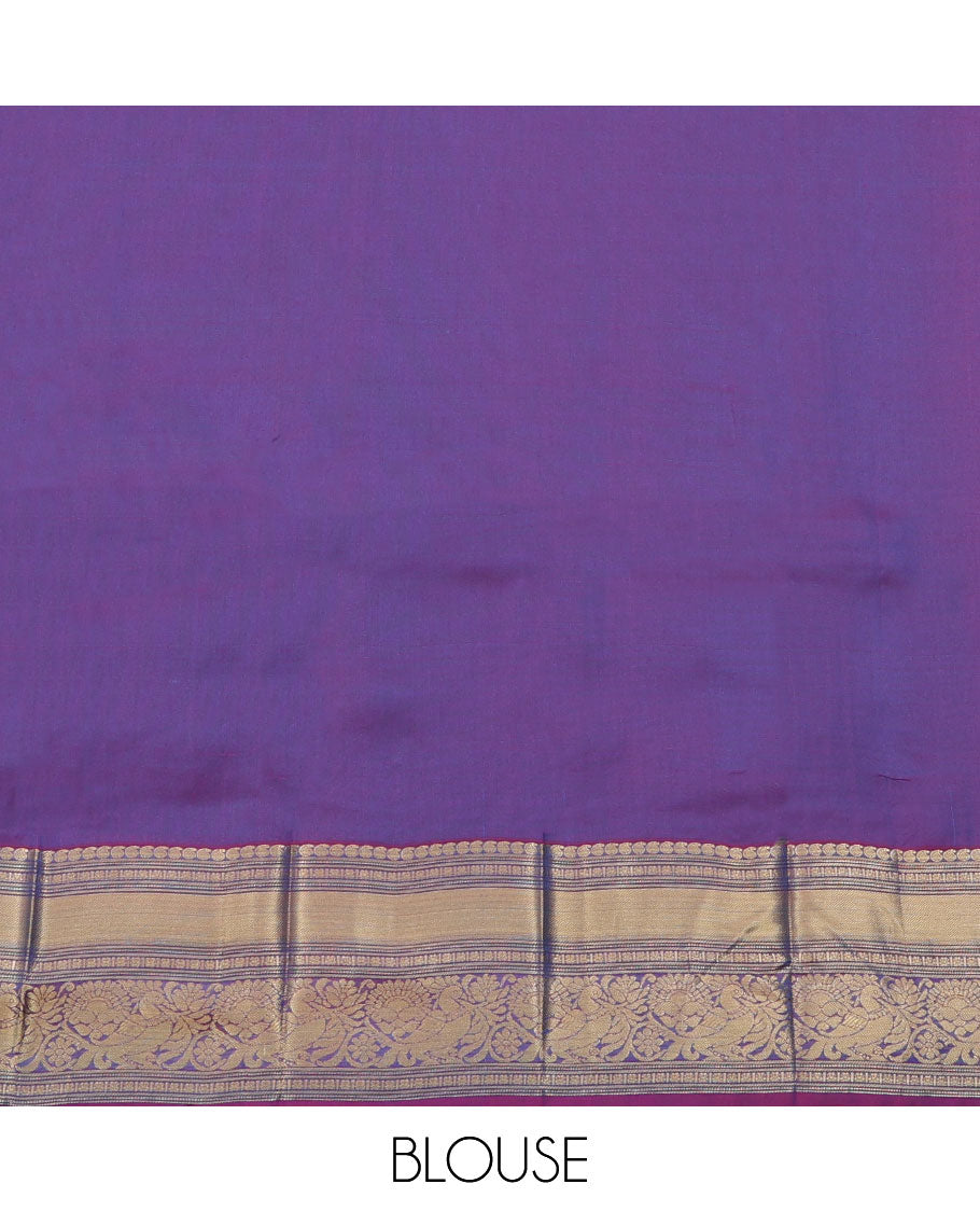 Blue vasundhara silk mix saree with buttas, contrast jaal pallu & traditional design zari border