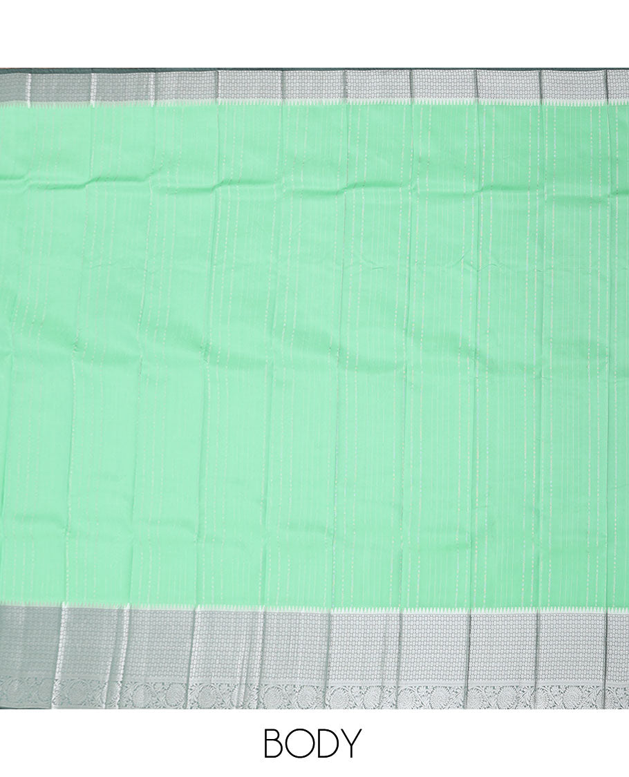 Green vasundhara silk mix saree with zari designs, contrast jaal pallu & traditional design zari border