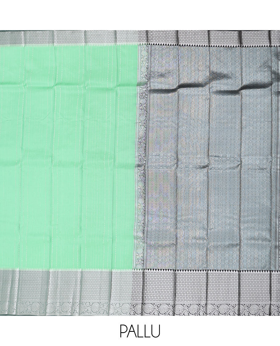 Green vasundhara silk mix saree with zari designs, contrast jaal pallu & traditional design zari border