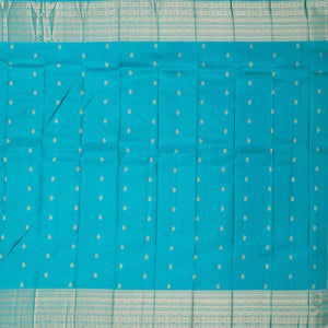 Blue vasundhara silk mix saree with zari buttas, intricate pallu & traditional design border