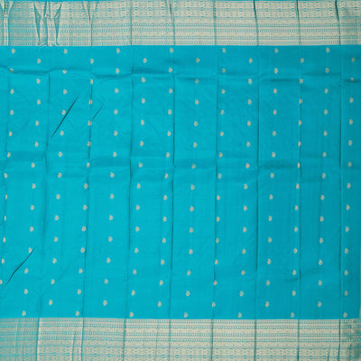 Blue vasundhara silk mix saree with zari buttas, intricate pallu & traditional design border