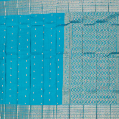 Blue vasundhara silk mix saree with zari buttas, intricate pallu & traditional design border