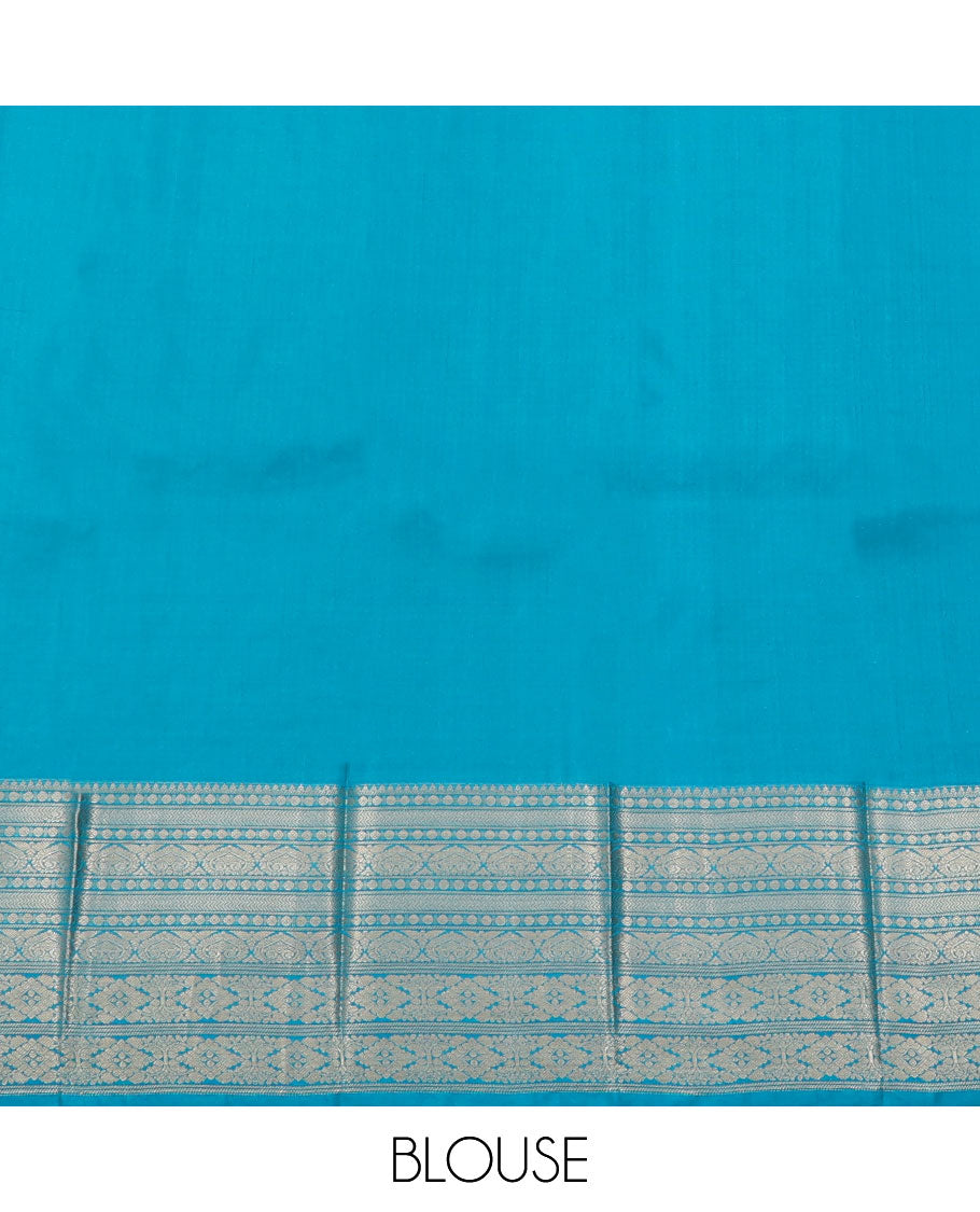 Blue vasundhara silk mix saree with zari buttas, intricate pallu & traditional design border