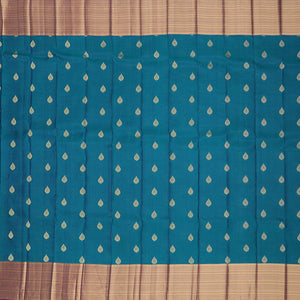 Blue vasundhara silk mix saree with buttas, contrast border & pallu steeped with traditional designs