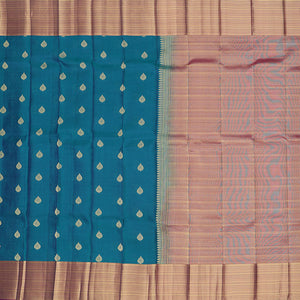 Blue vasundhara silk mix saree with buttas, contrast border & pallu steeped with traditional designs