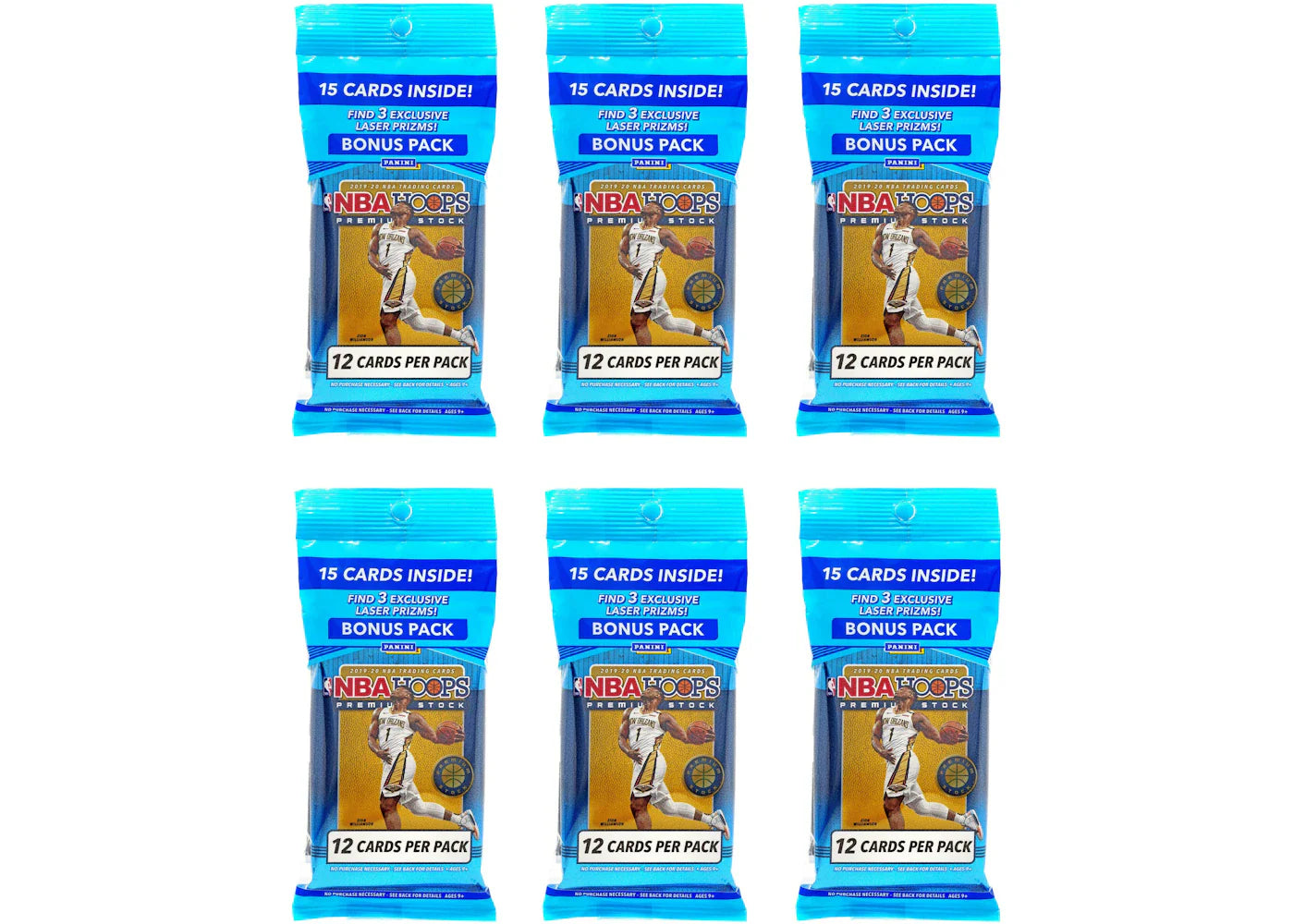 2019-20 Panini Hoops Premium Stock Basketball Cello Pack 6x Lot