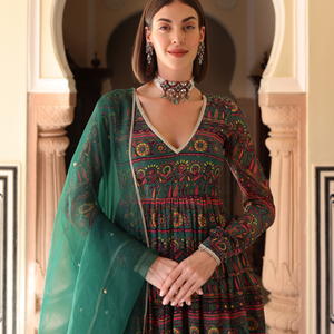 Dune Green Printed Chinon Suit Set