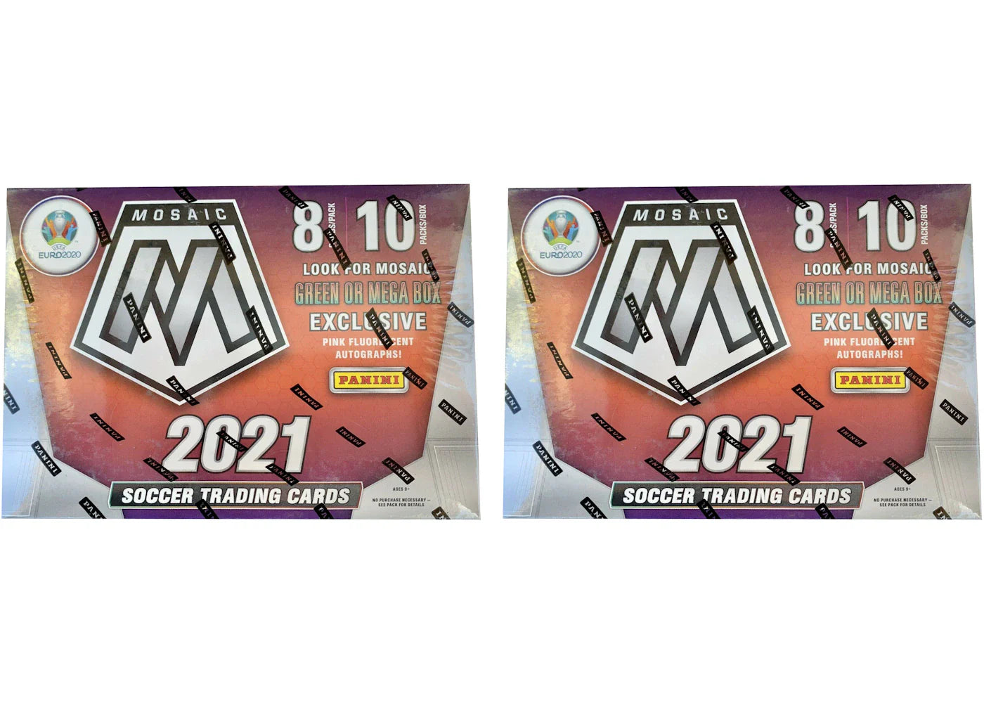 2020-21 Panini Mosaic UEFA Euro Soccer Mega Box (Pink Fluorescent Autographs) 2x Lot