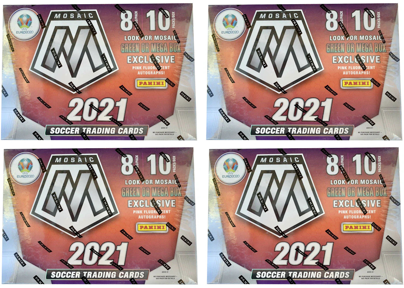 2020-21 Panini Mosaic UEFA Euro Soccer Mega Box (Pink Fluorescent Autographs) 4x Lot