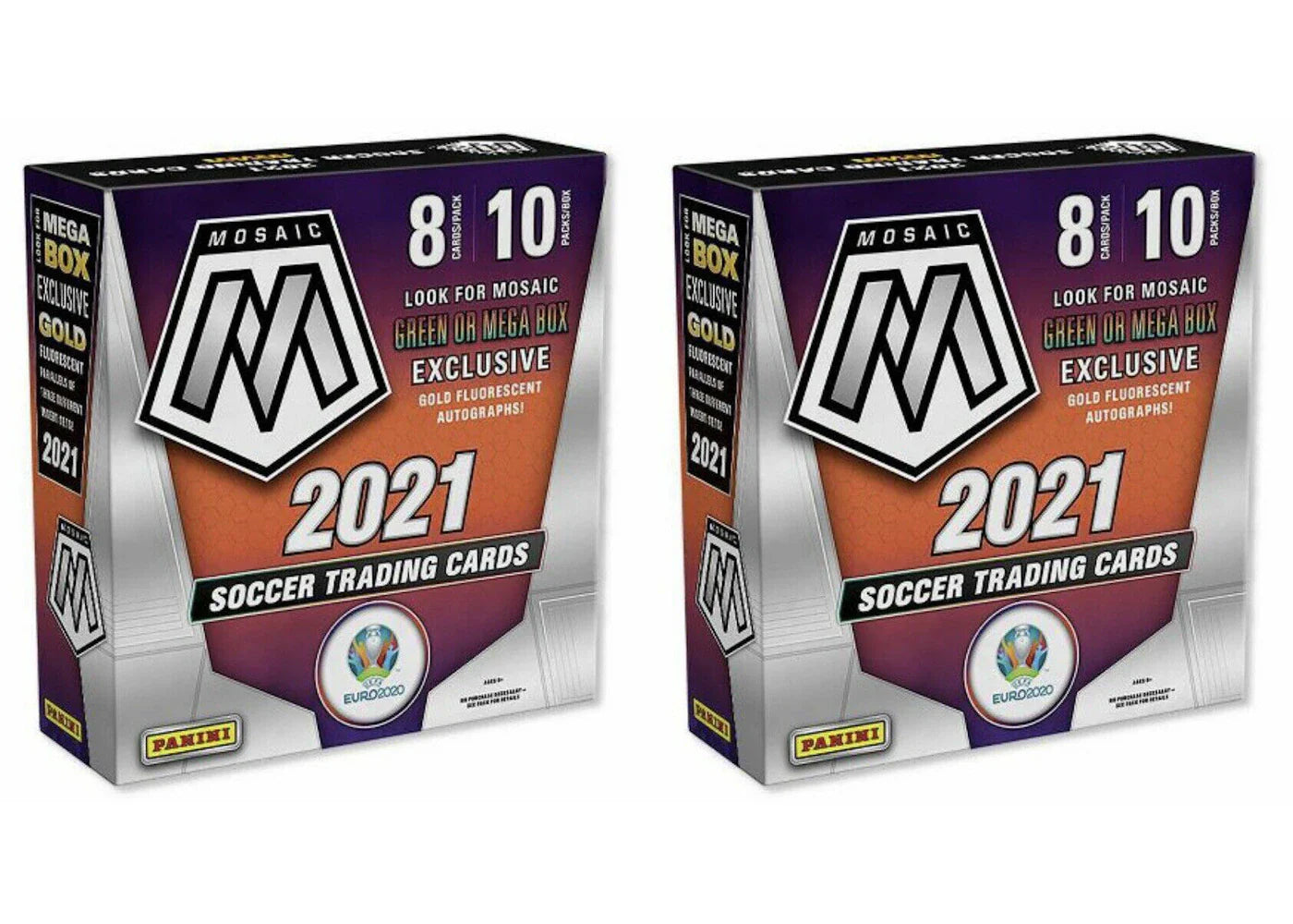 2020-21 Panini Mosaic UEFA Euro Soccer Mega Box (Gold Fluorescent Autographs) 2x Lot